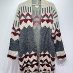 Debut Tan Gray Burgundy Aztec Geo Print Open Front Long Cardigan by Size Small Photo 0
