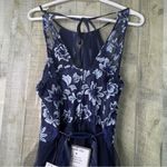 Teeze Me  Size 13 Floral Embroidered Layered Tull Belted Halter Neck Evening Gown Photo 9