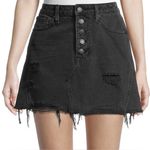 We The Free  Black Button Fly Mini Skirt Jean Skirt Size 27 Distressed Photo 1