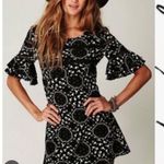 Free People  Black White Floral Print Boho Dress Size 2 Ruffle Bell Sleeve Photo 0