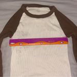 Brandy Melville John Galt Cream & Brown Belle Colorblock Long Sleeve Top, Ribbed Full-Length Photo 4