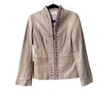 Pamela McCoy Collections Beaded Leather Jacket Tan Mandarin Collar Zip Front XS Photo 1