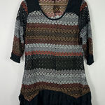 Formanality 1X Crochet Lace Mini Dress Boho Festival Tunic Sheer Chiffon Hem Black Size XL Photo 0