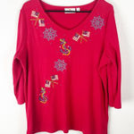 Quacker Factory Red Long Sleeves Embellished Beaded Patriotic Top, Size Large Photo 0