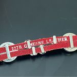 Red Genuine Leather Rhinestone Charms 7 1/2” Toggle Bracelet 36g. Photo 7