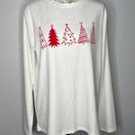 LARGE White Red Print Holiday Christmas Tree Long Sleeve Pullover Tee T Photo 12