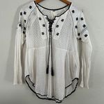 Free People  White Black Floral Flowy Boho Bohemian Blouse Small Photo 0