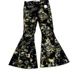 Free People Inferno Stretch Denim Metallic Abstract Floral Raw Hem Flare Jeans Photo 3