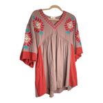 easel  Embroidered V Neck Tunic Dress Mocha boho Festival Kimono Sleeve Photo 3