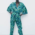 ZARA NWT  Floral‎ Print Jumpsuit in Green Size Extra Small Photo 1