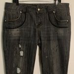 Charcoal Distressed Women's Cropped Jeans Black Size 14 Photo 1