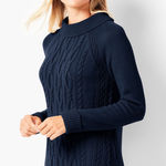 Talbots  Cotton Cable Knit Portrait Collared Sweater Navy Blue Size Medium Photo 0