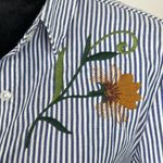 Modavanti Embroidered Floral Bird Nautical Striped Button Down Blouse Size L Photo 5