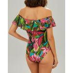 Farm Rio  Jardin De Reve Off-Shoulder Ruffle One Piece Swim, Green, Small Photo 2