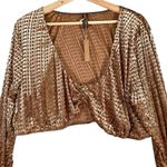 SKIMS Womens Holiday Velvet Tan Glove Crop Top Chai Sleeved Winter Top Size 4X Photo 1