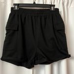 SheIn New Solid Black High Waisted Cargo Workout Sweat Shorts Size Large Photo 1