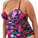 Torrid Slim Fix Underwire Lattice Side One Piece 40+ UPF Multi Leaves 2X D/DD Photo 0