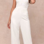 Lulus LULU’S Memorable Occasion White Beaded Sequin Wide-Leg Jumpsuit Photo 0