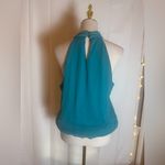 Chime Women’s XL Teal Halter Blouse with Pleated Ribbon & Floral Detail Green Photo 7