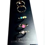 INC NEW (5) STACK RING SET Size 7 Gold Tone Crystal Stone Pink Green Blue Yellow Photo 0
