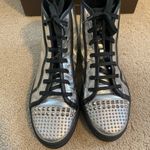 Gucci Authentic  California metallic silver leather studded high top sneakers Photo 2