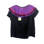 Kate Spade  Leigh Blouse Small Black Purple Red Ruffle Neck New Photo 4