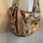 Hand painted leather handbag cross body Southwestern Tan Boho. Photo 4
