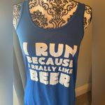 Bella Canvas Women's I Run Because I Really Like Beer Racerback Bright Blue Tank Top sz M Photo 8