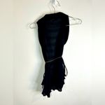 belle du jour Black Drape Vest Top S Boho Knit Sleeveless Open Belted Ruffle Hem Photo 6