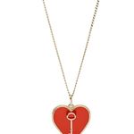 Fossil Heart and Key Necklace, Gold Tone, Red Photo 1