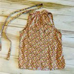 Talbots cotton sleeveless floral fitted blouse with self tie belt size 12P Photo 4