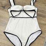 Stylish White and Black bow medium one piece bikini Photo 0