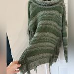 Kensie Boho Green Oversized Fringe Sweater Cozy Relaxed Striped Cabincore Photo 7