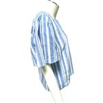CAbi Striped Linen Blend Top S Blue & White Short Sleeve Keyhole Back Photo 3
