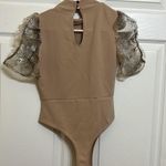 Pretty Little Thing Nude Crepe High Neck Snakeskin Organza Puff Sleeve Bodysuit Photo 9