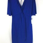 The Vanity Room  Faux Wrap Dress Deep V Low Back Blue Stretch Size M Photo 0