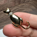 Small Kitty Cat Brooch Pin Rhinestone Collar Gold Tone Signed Carolee Photo 7