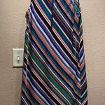 Halogen Sleeveless Shift Dress Blue Black Stripe XS Exposed Back Zipper Photo 4