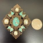 Vintage SARAH COVENTRY Faux Turquoise Pearl Cabochon Remembrance Brooch 28.5g. Silver Photo 2