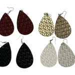Teardrop Faux Leather Weave Pattern Earrings Set 4 Colors Brown Photo 0