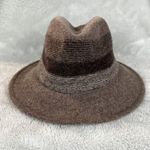 Adora Fedora Hat One Size Taupe Brown Wool Blend Felt Stripe Adjustable‎ Casual Photo 4