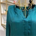 Talbots Satin teal green small dot jacquard  blouse Size L Photo 1