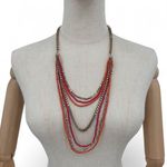 Vera Bradley  Necklace Multi Strand Pink Orange Gold Tone Statement Photo 0