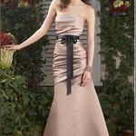 WTOO by Watters & Watters Strapless Champagne with Black Bow Maxi Gown size 2 Tan Photo 0