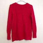 Loft ANN TAYLOR Textured Button Cuff Sweater Bright Red 100% Cotton Crew Neck M Photo 10