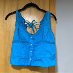 Free People Kerry Embroidered Blue Ruffle Trim Tank Top - Size Small Photo 1