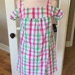 Crown & Ivy  pink lime white plaid open shoulder dress Summer New Photo 3