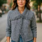 Carolyn Taylor Charcoal Fringe Cardigan Wrap Sweater ~ Women's Size SMALL Photo 0