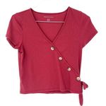 American Eagle  AE Button Wrap Front Short Sleeve Ribbed Crop Top Photo 0