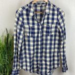 Holding Horses  Blue & White Snap Close Long Sleeve Plaid Shirt Top 6 Photo 0